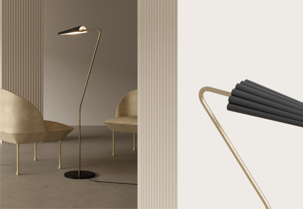 Bion Floor lamp - Matt black shade Aged gold body - AROMAS DEL CAMPO