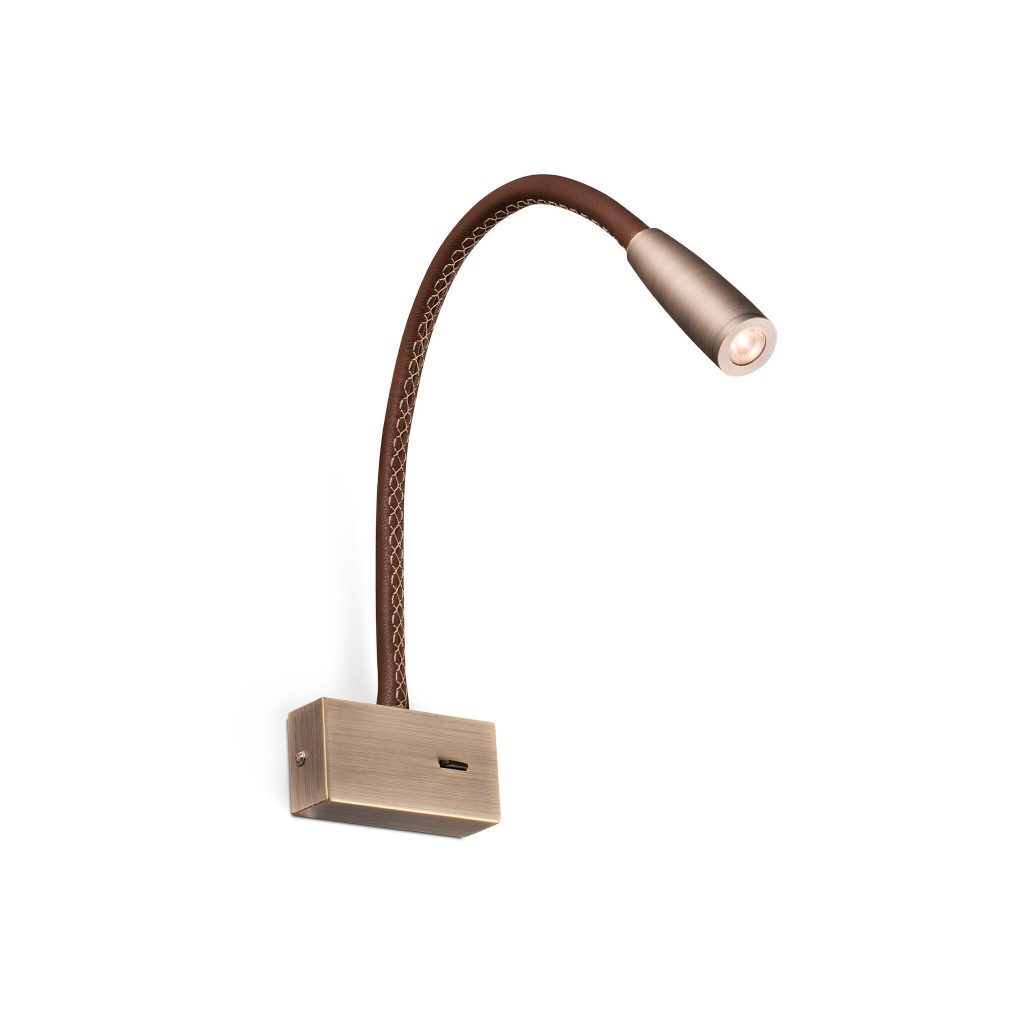 LEAD Bronze wall lamp reader - arm made in leather - FARO